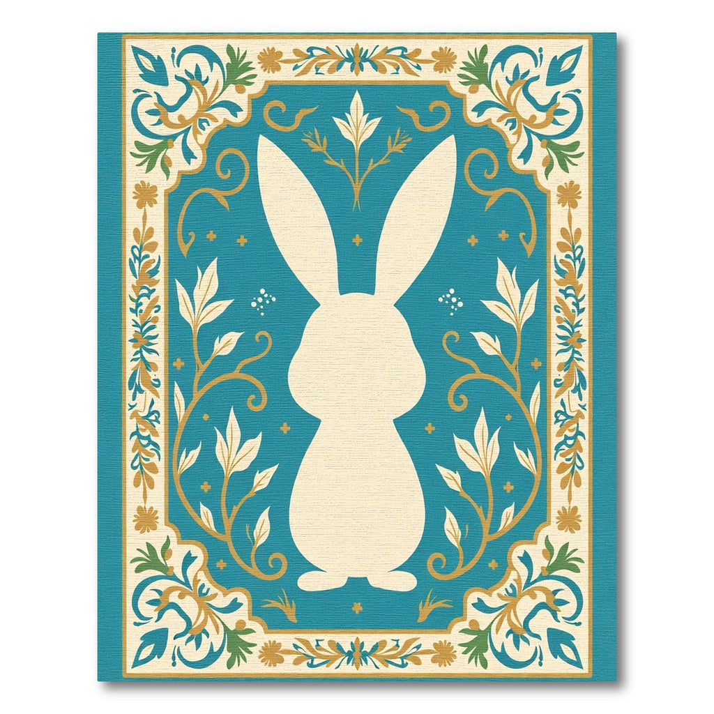 Aqua Bunny Floral Whimsical Garden Rug
