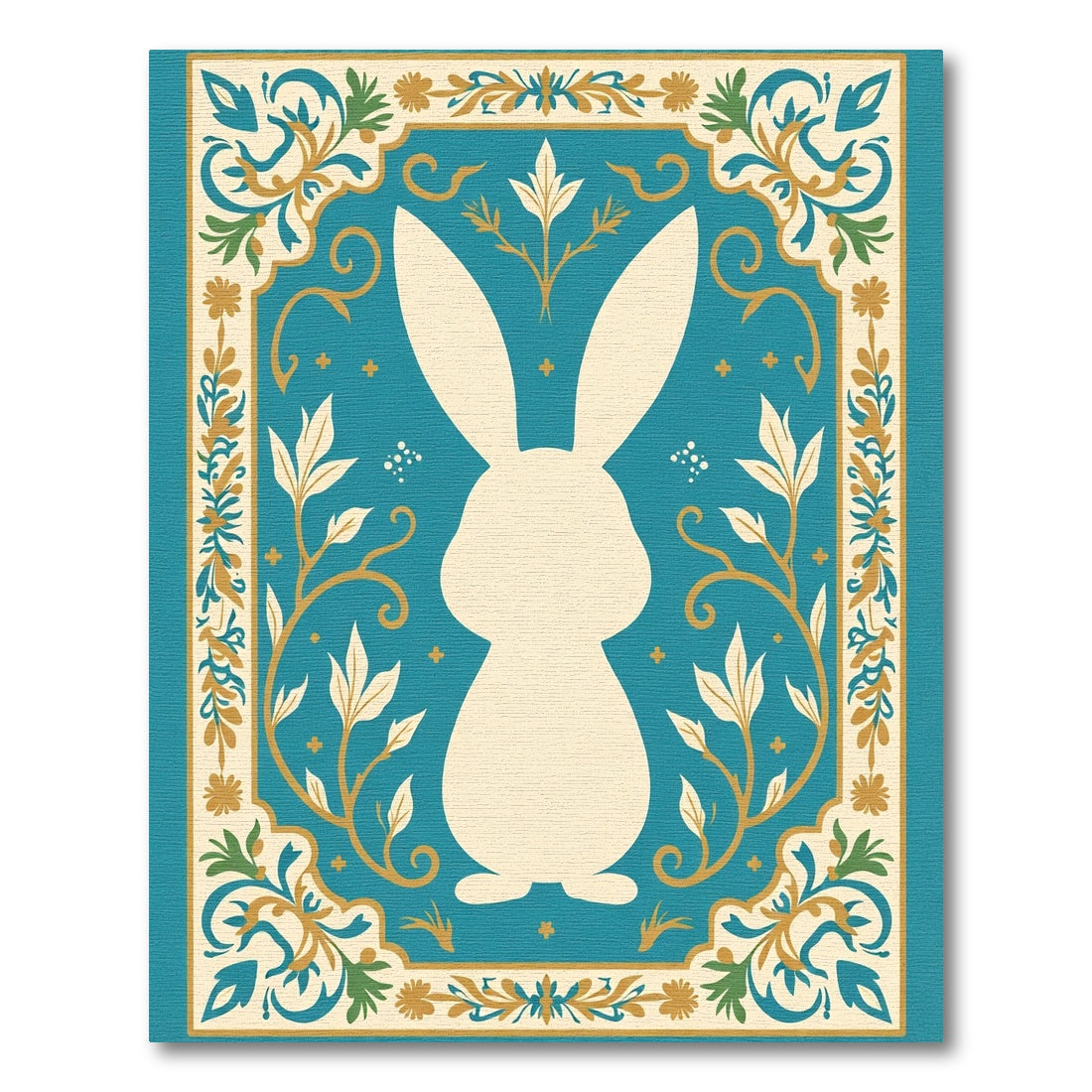 Aqua Bunny Floral Whimsical Garden Rug