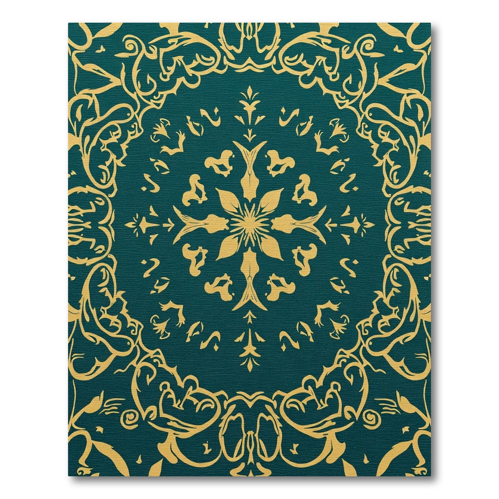 Emerald Golden Scroll Mandala Rug