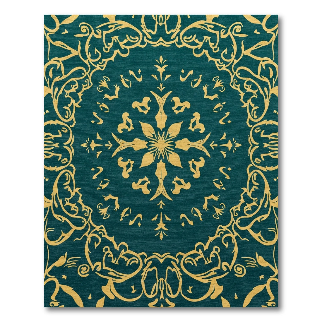 Emerald Golden Scroll Mandala Rug