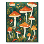 Whimsical Orange Woodland Mushroom Gathering Rug