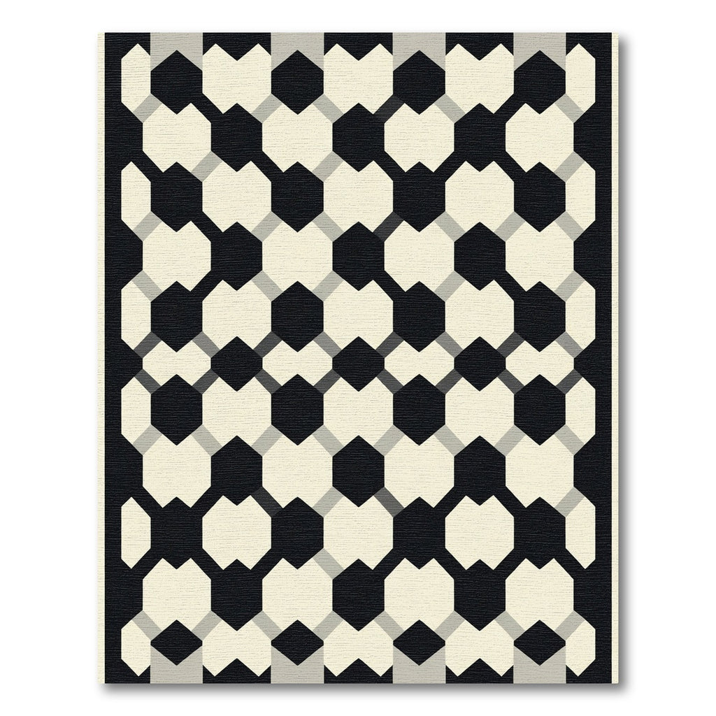 Black Cream Geometric Interlock Rug