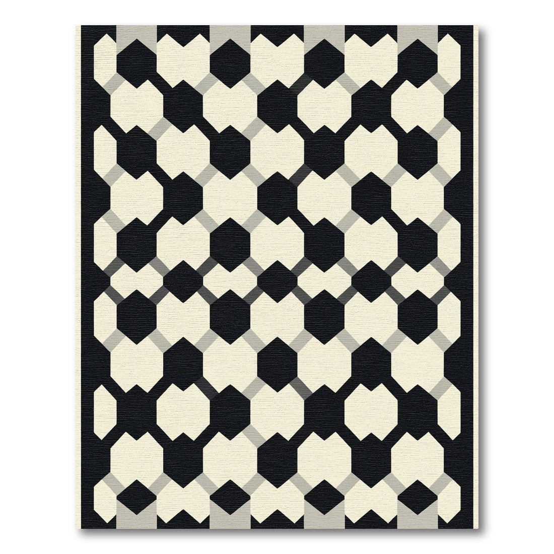 Black Cream Geometric Interlock Rug
