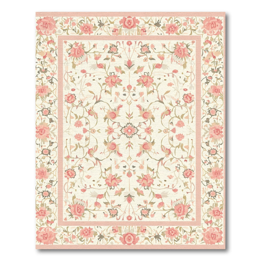 Soft Pink Climbing Floral Border Rug