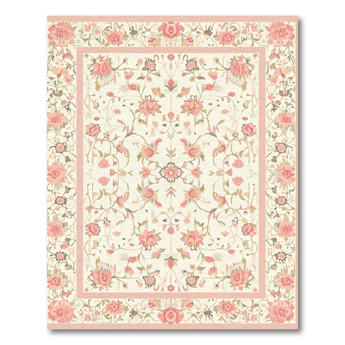 Soft Pink Climbing Floral Border Rug