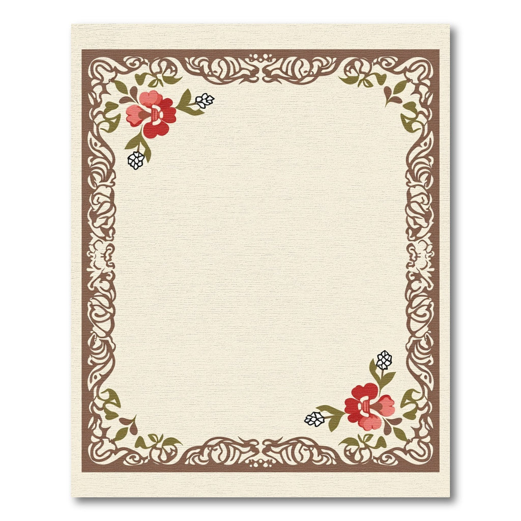 Red Blossom Flourish Scroll Border Rug