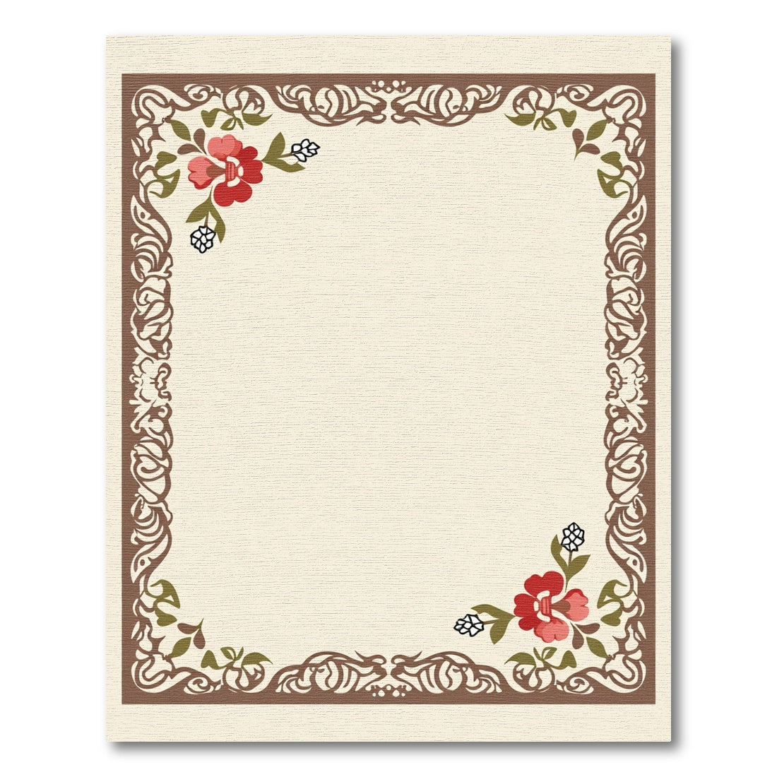 Red Blossom Flourish Scroll Border Rug