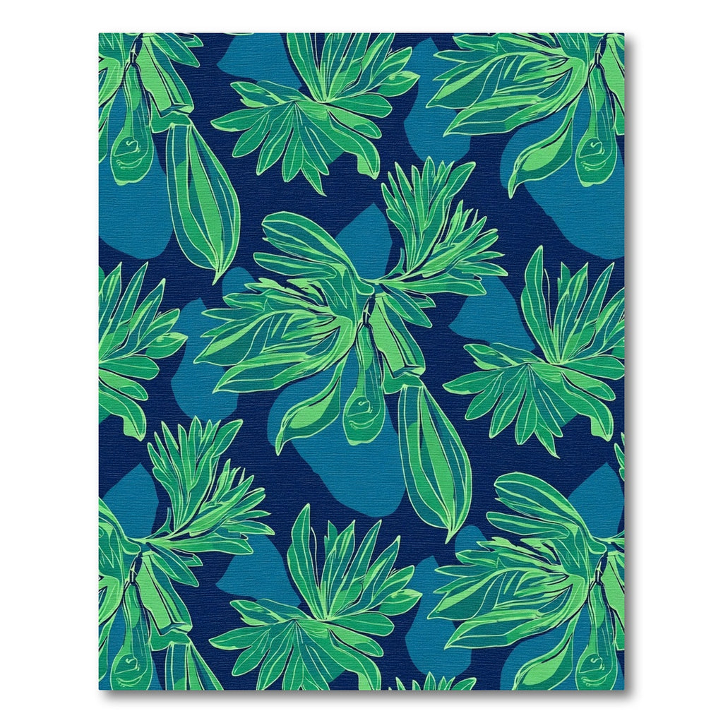 Deep Green Abstract Tropical Leaves Rug