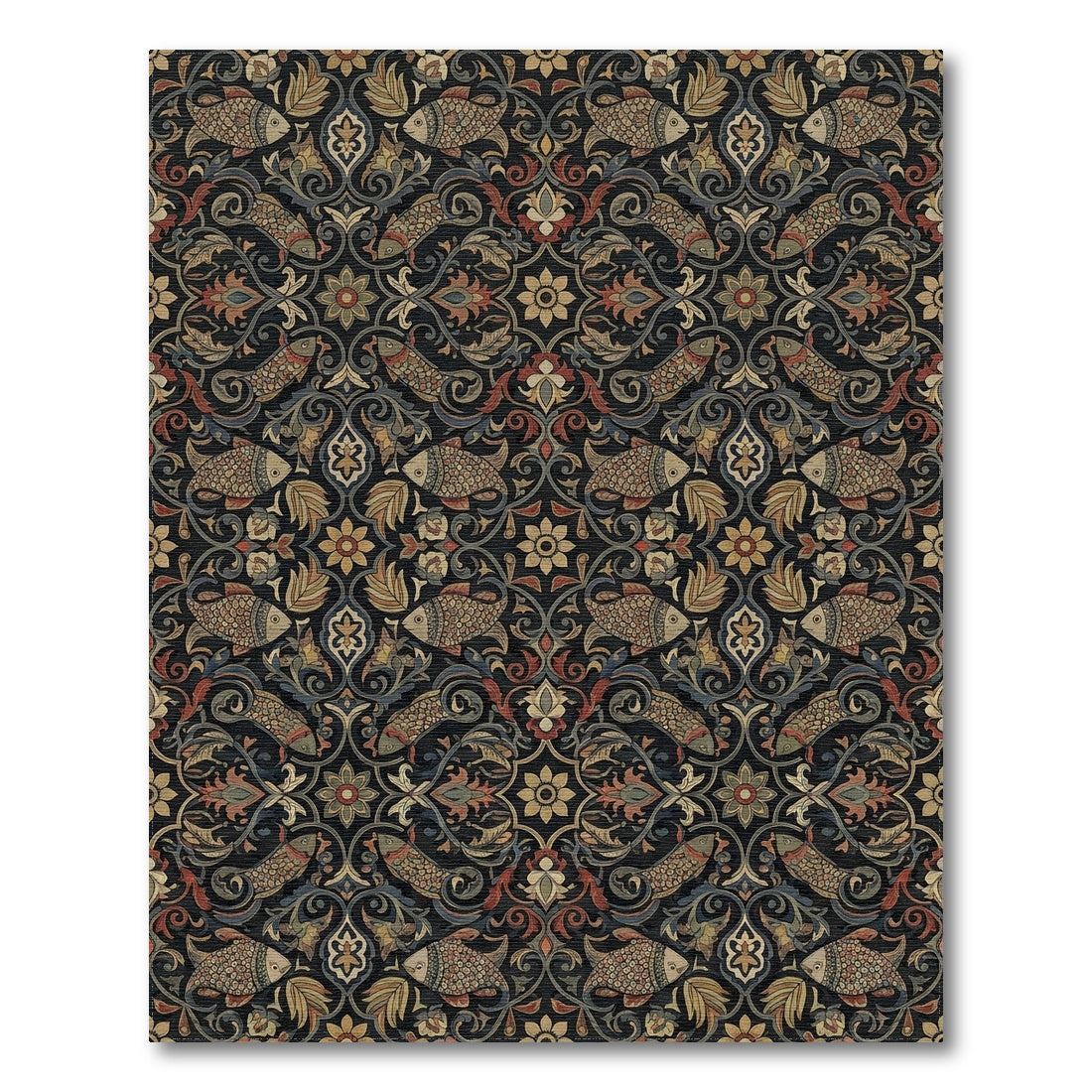 Dark Floral Fish Medallion Rug
