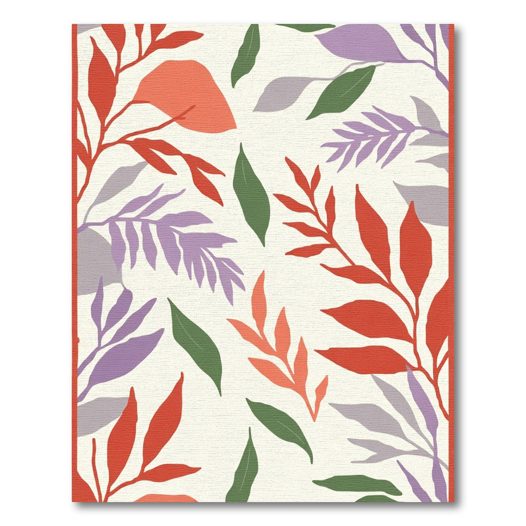 Red Purple Green Leafy Branches Rug