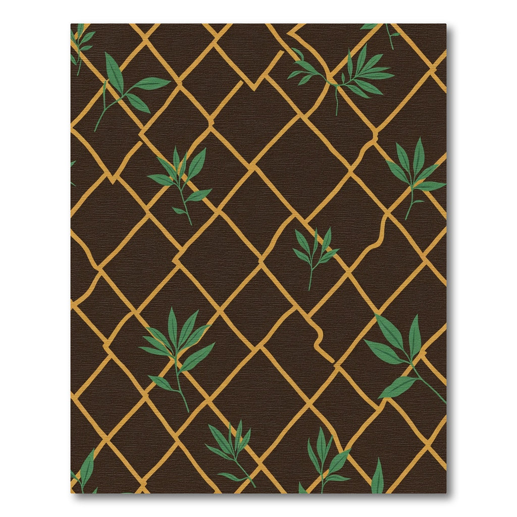 Brown Gold Lattice Green Leaf Rug