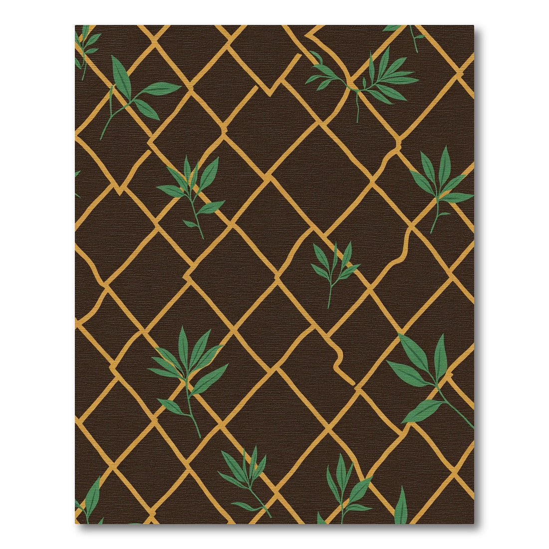 Brown Gold Lattice Green Leaf Rug