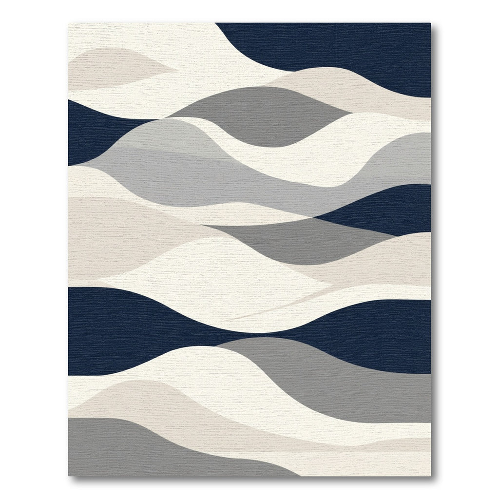 Modern Navy Gray Abstract Wave Rug