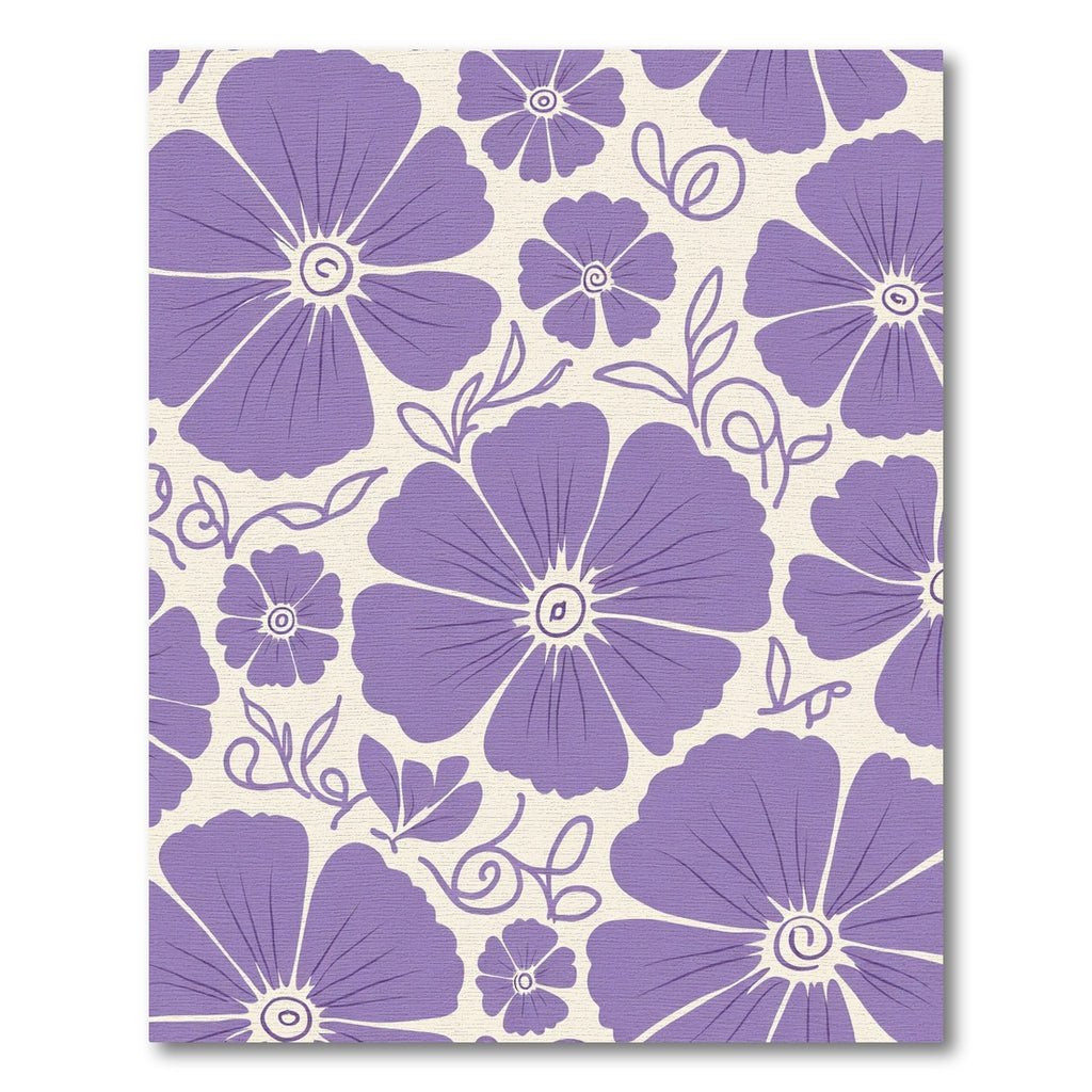 Purple Large Floral Outline Cream Rug