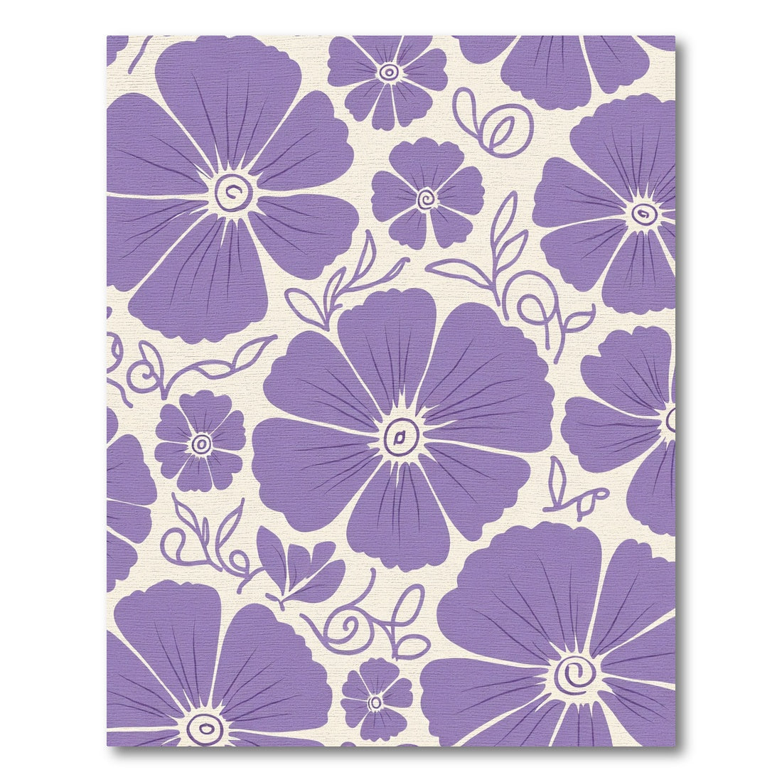 Purple Large Floral Outline Cream Rug