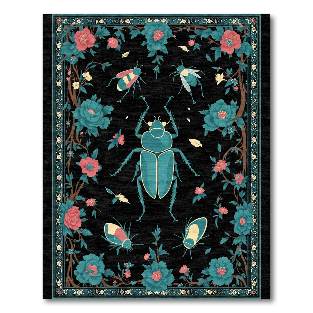 Teal Beetle Coral Flower Garden Rug