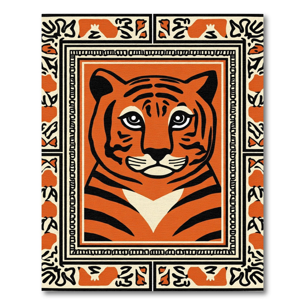 Bold Orange Tiger Face Border Rug