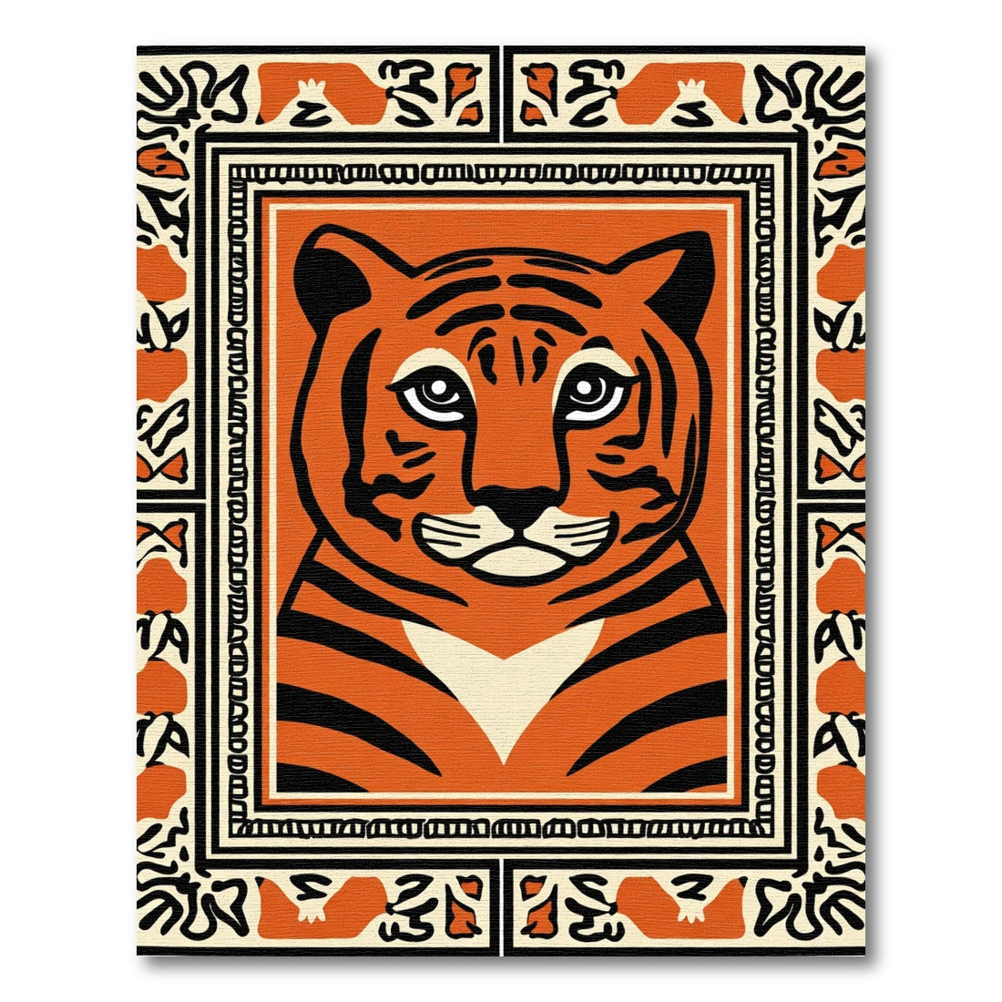 Bold Orange Tiger Face Border Rug