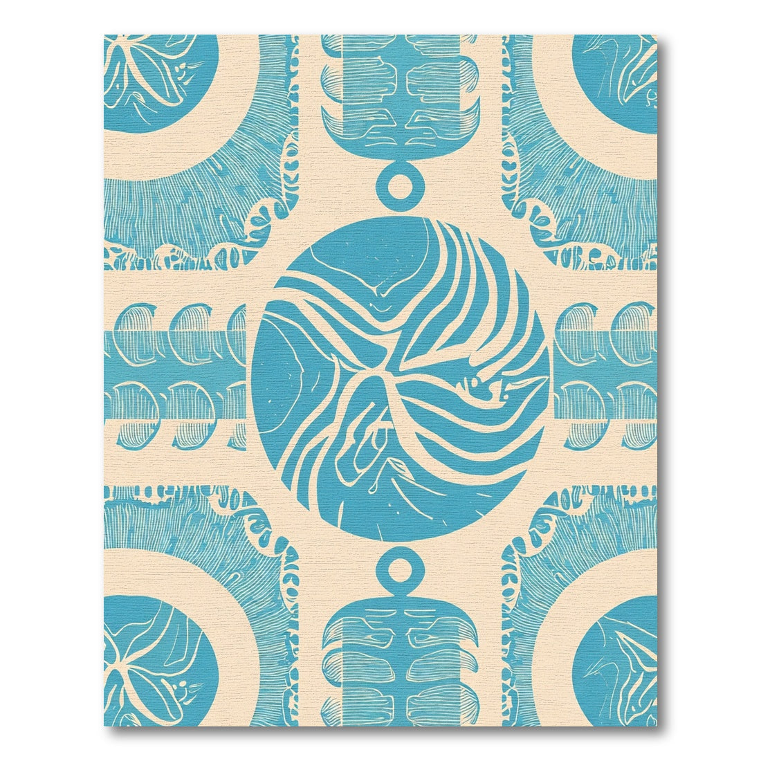 Cyan And Cream Abstract Circular Forms Rug