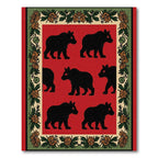 Red Black Bear Floral Border Rug