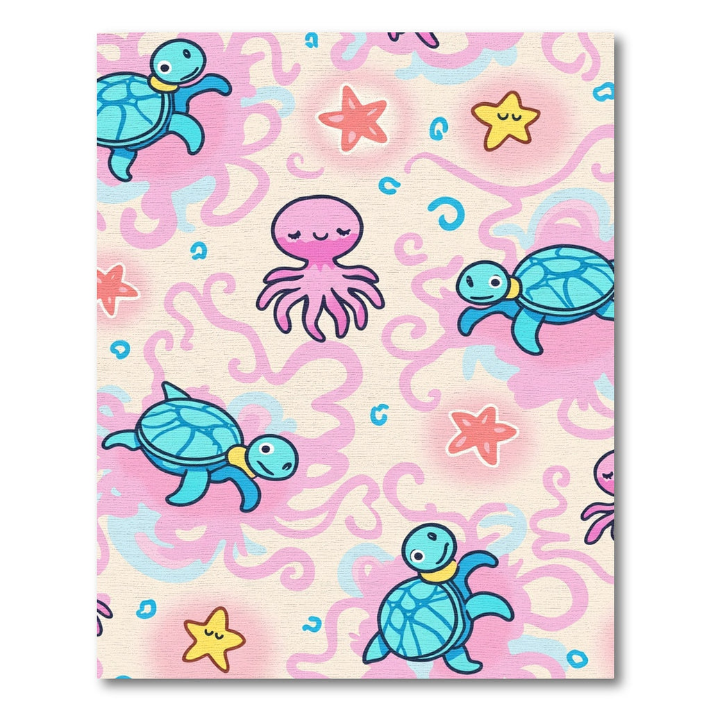 Cute Sea Turtle Octopus Starfish Swirl Rug