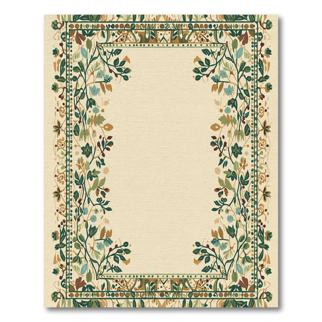 Vintage Forest Floral Vines Border Rug