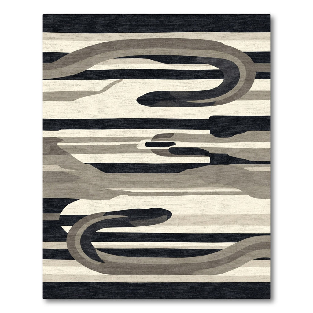 Monochrome Abstract Stripe Swirl Rug