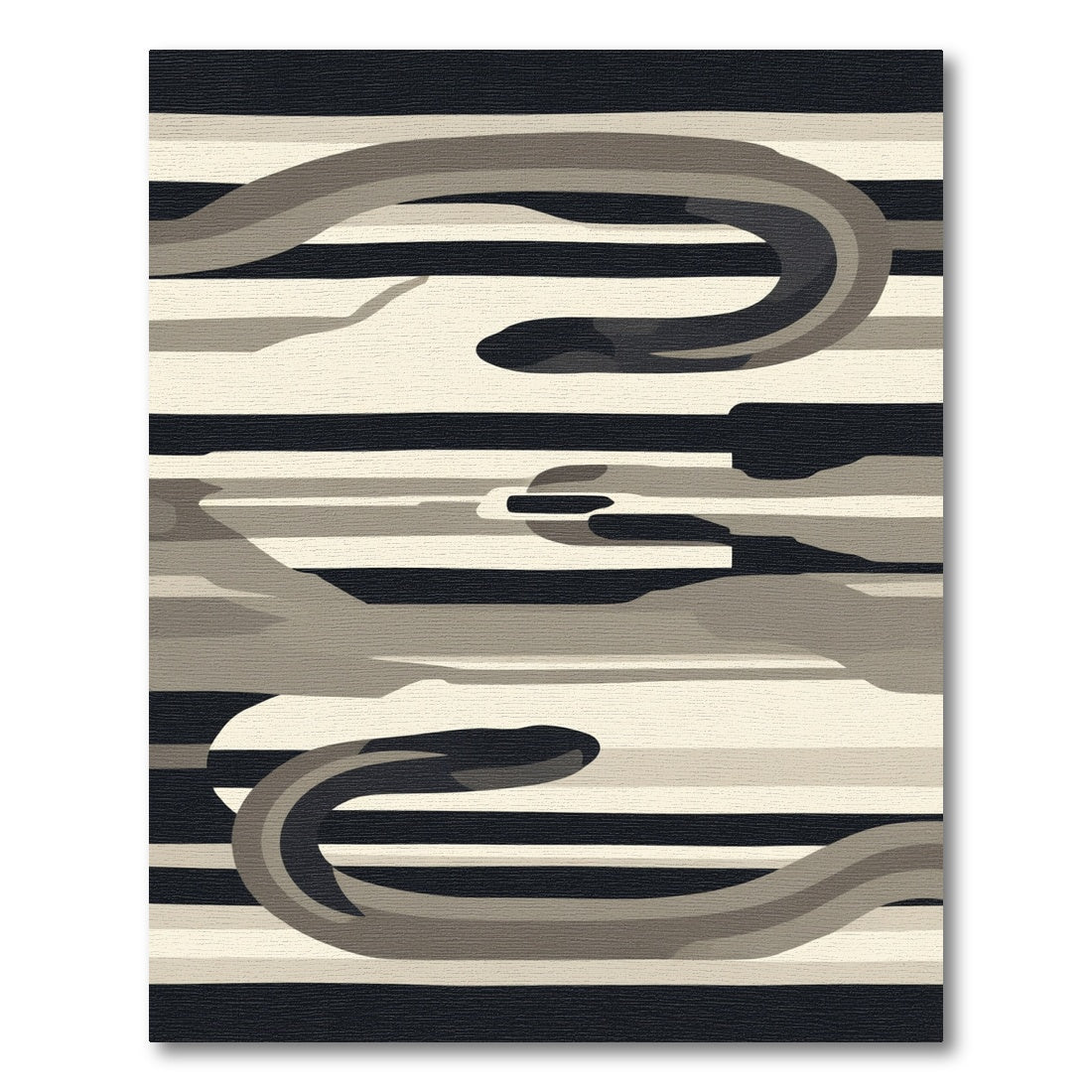 Monochrome Abstract Stripe Swirl Rug