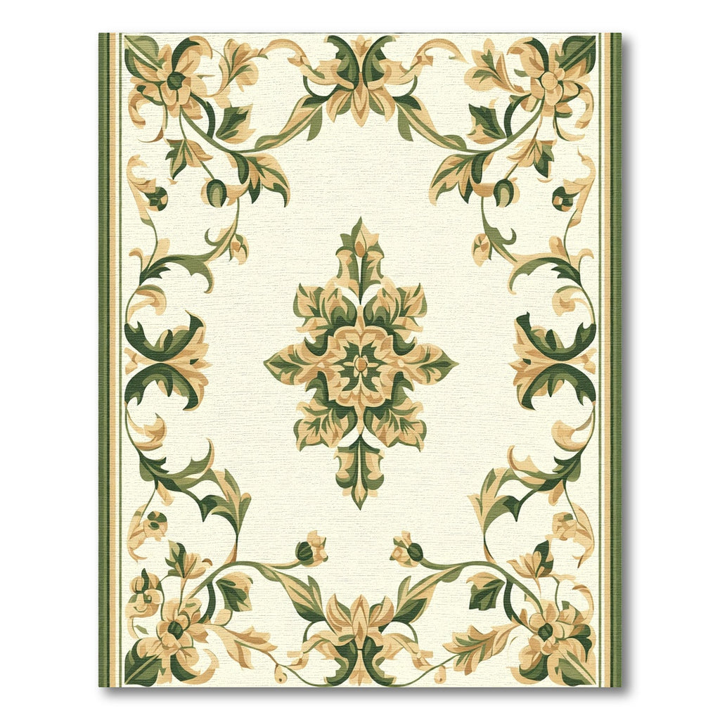 Elegant Green Floral Medallion Border Rug
