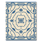 Ivory and Cobalt Blue Floral Frame Rug