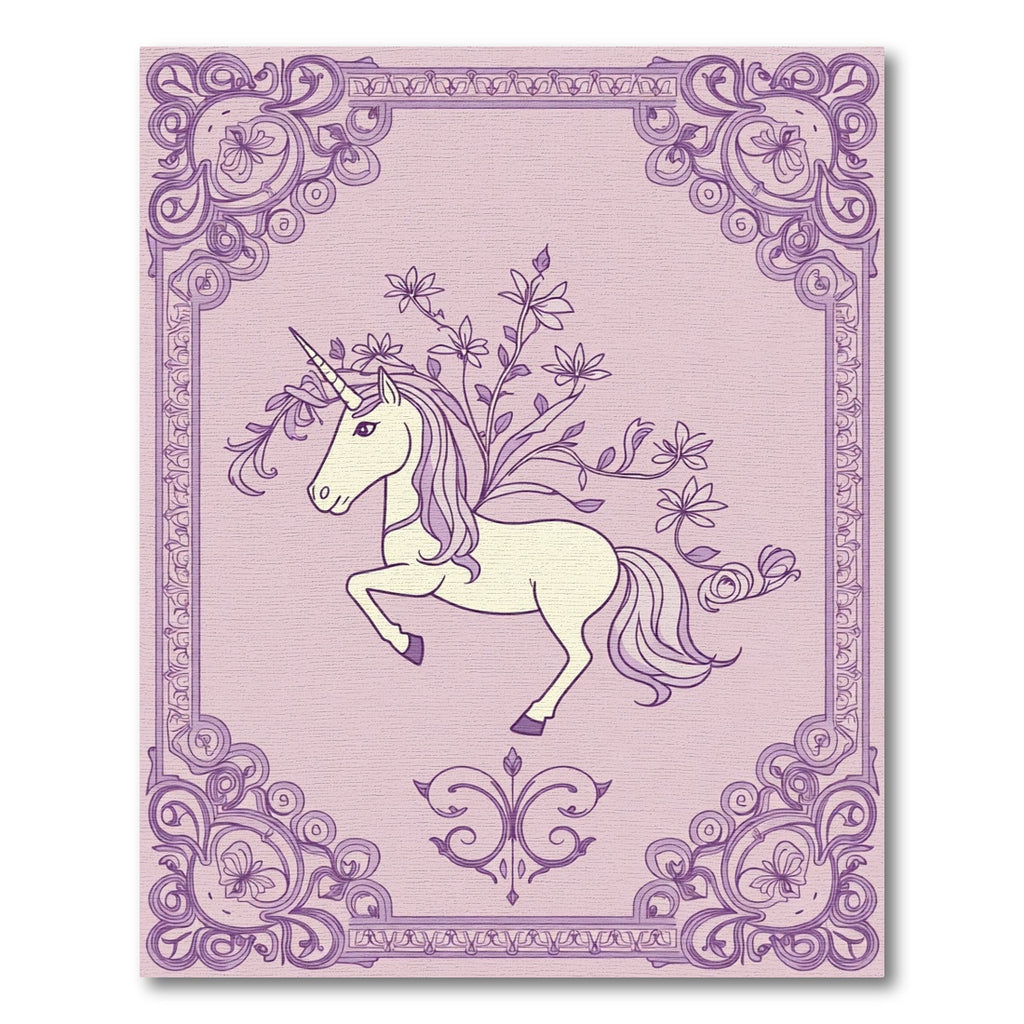 Enchanting Purple Unicorn Floral Frame Rug