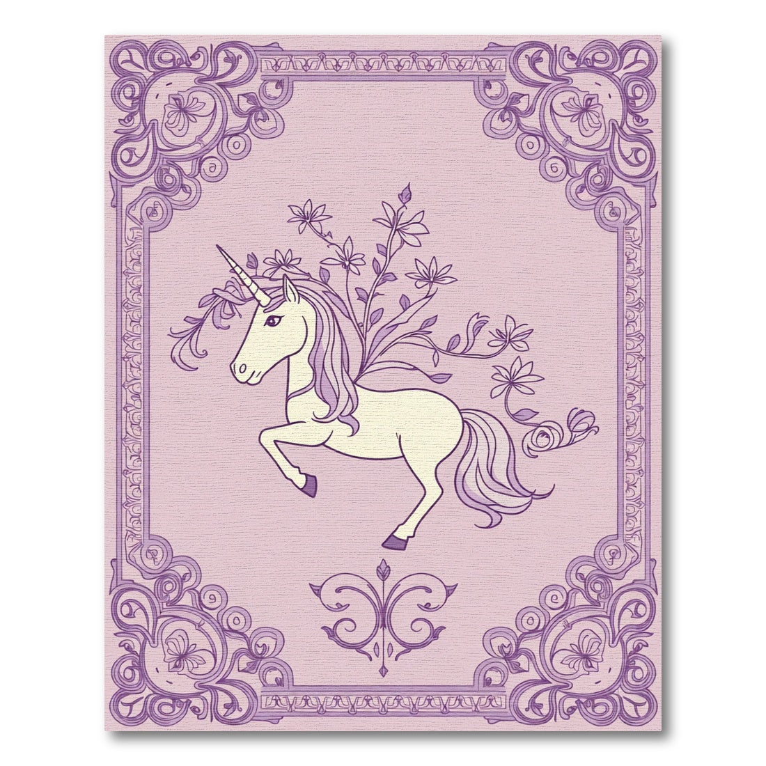Enchanting Purple Unicorn Floral Frame Rug