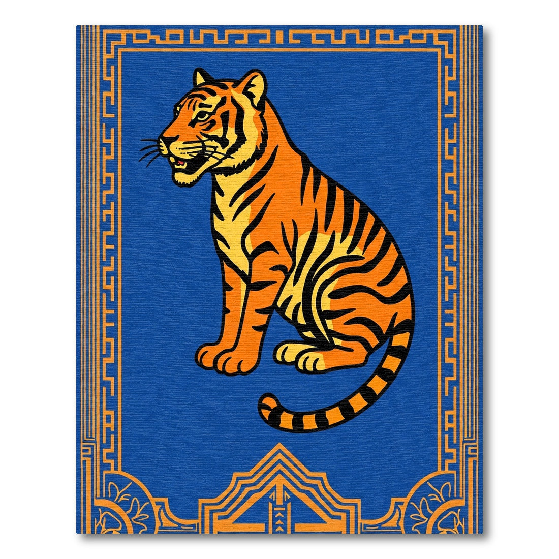 Bold Orange Tiger Blue Border Rug