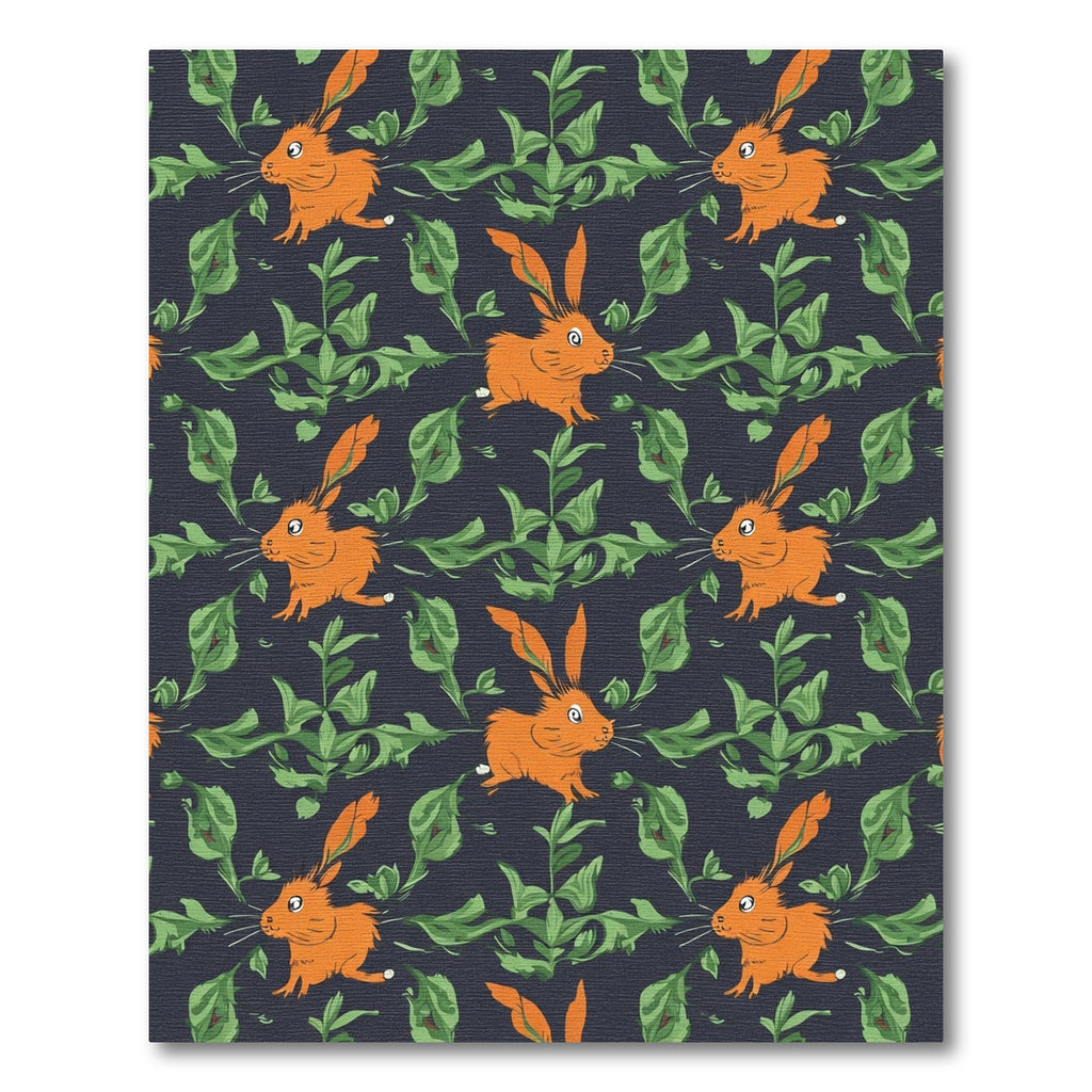 Whimsical Orange Rabbits Green Foliage Rug