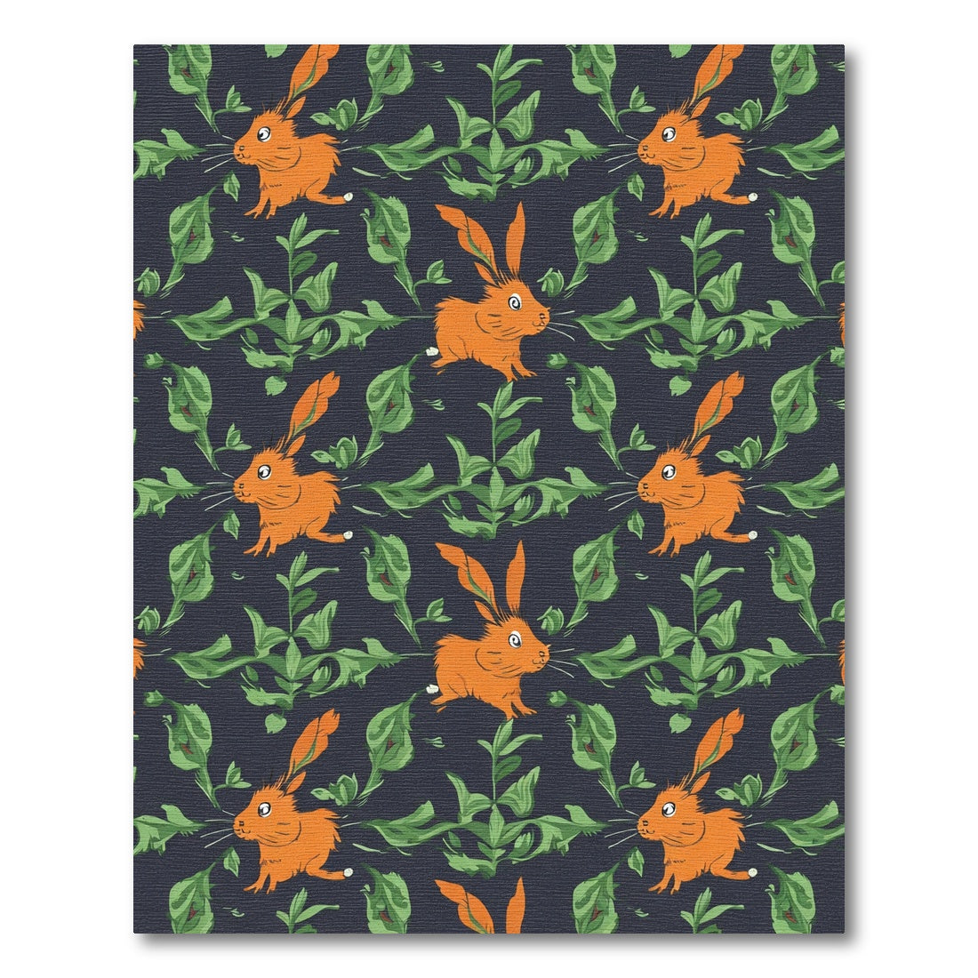 Whimsical Orange Rabbits Green Foliage Rug