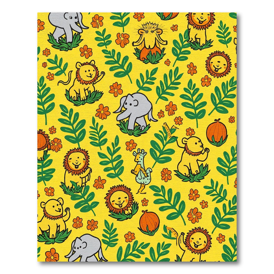 Happy Jungle Animals Floral Pattern Rug