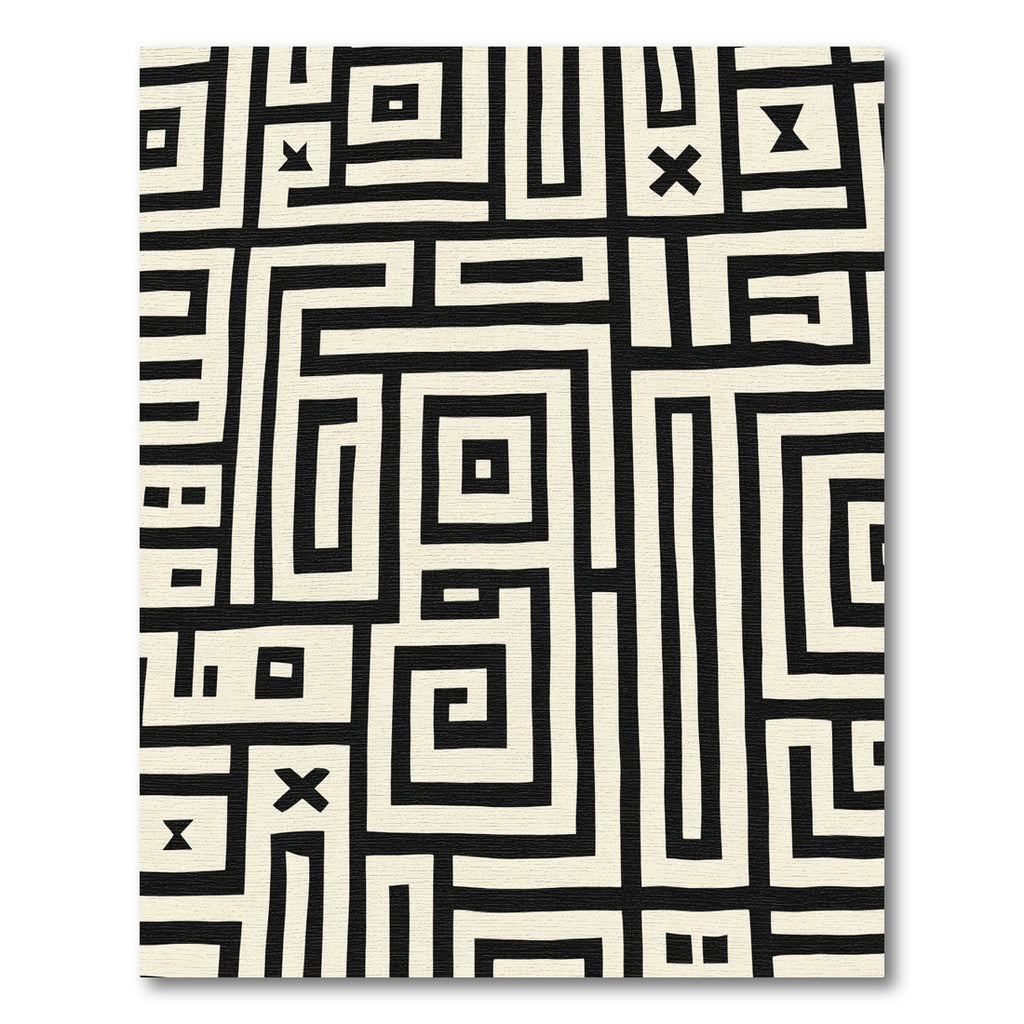 Black Cream Geometric Labyrinth Rug