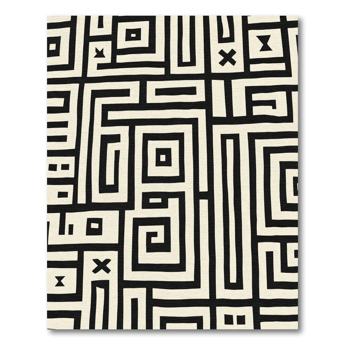 Black Cream Geometric Labyrinth Rug