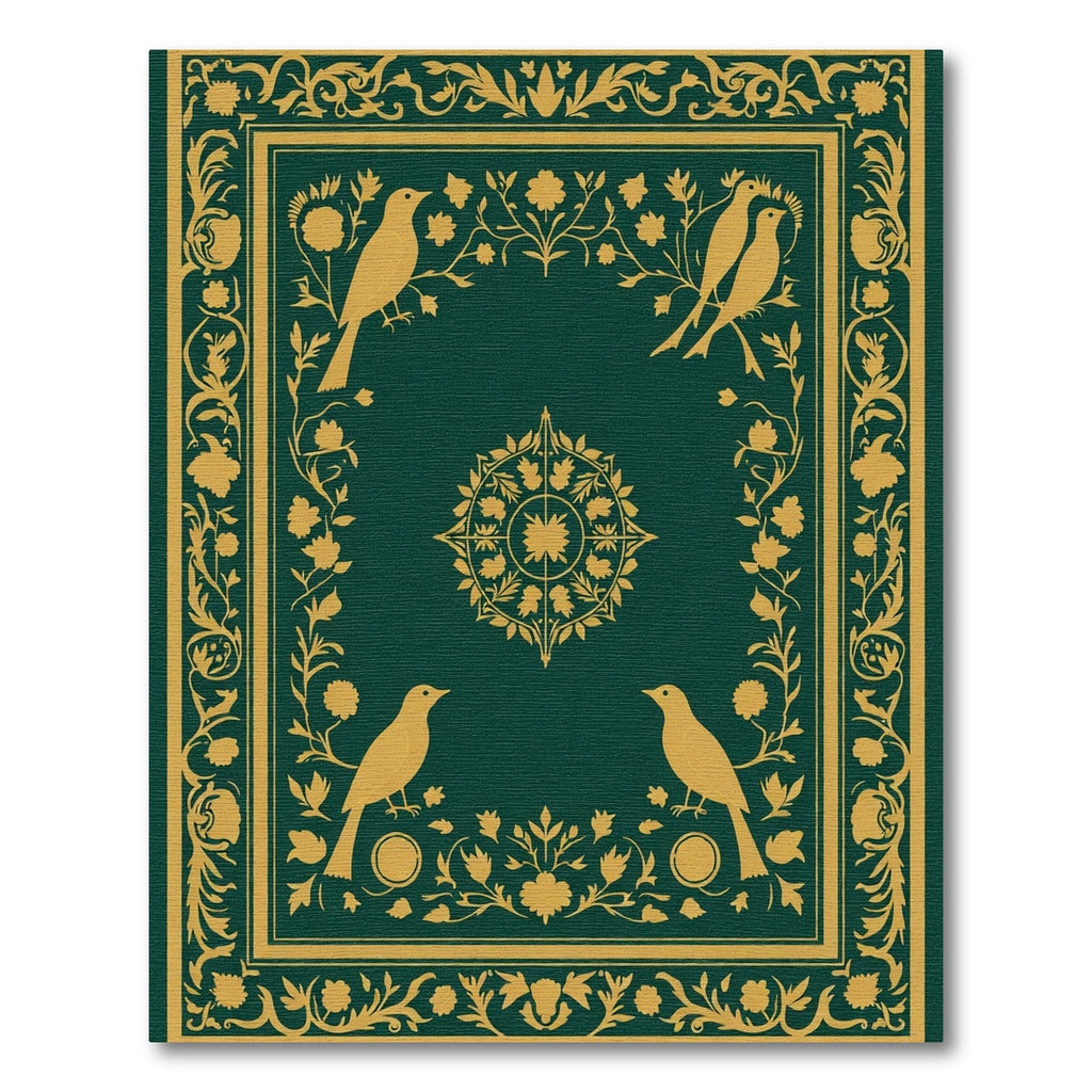 Emerald Golden Bird Floral Medallion Rug