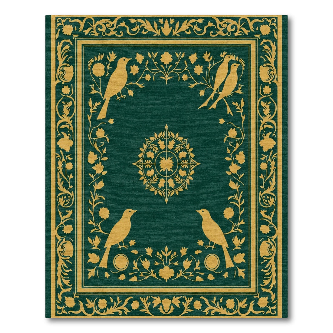 Emerald Golden Bird Floral Medallion Rug