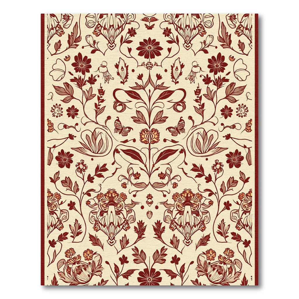 Maroon Floral Butterfly Meadow Rug