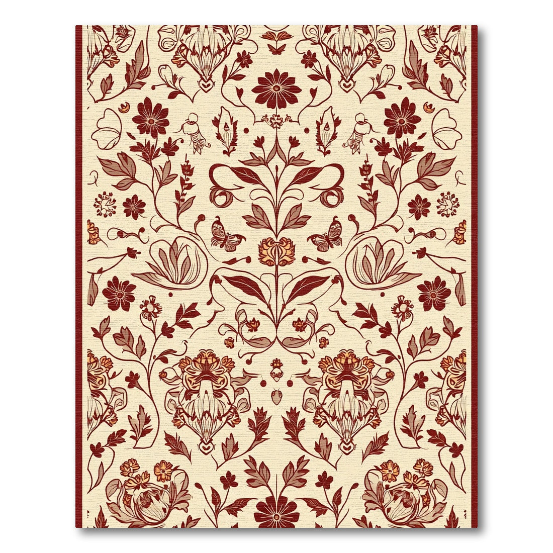 Maroon Floral Butterfly Meadow Rug