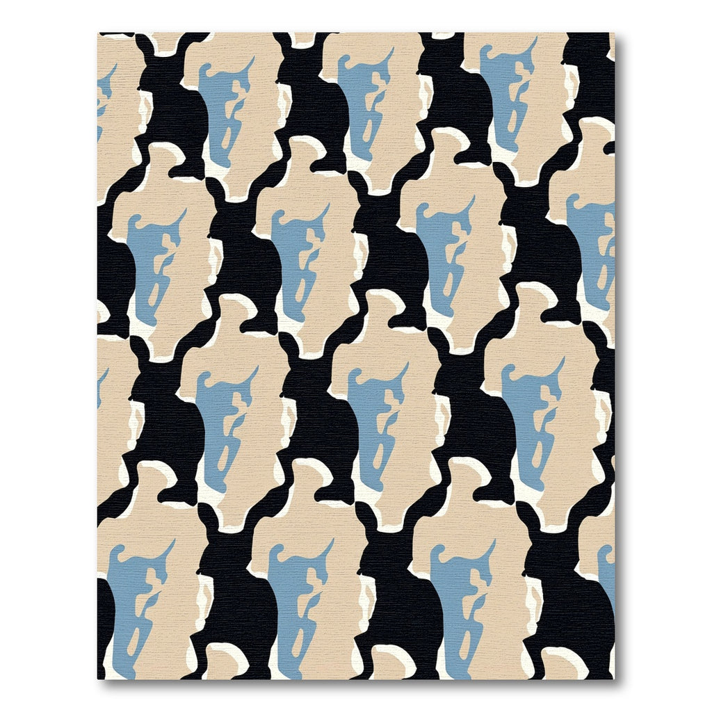 Black Tan Blue Abstract Silhouette Repeat Rug