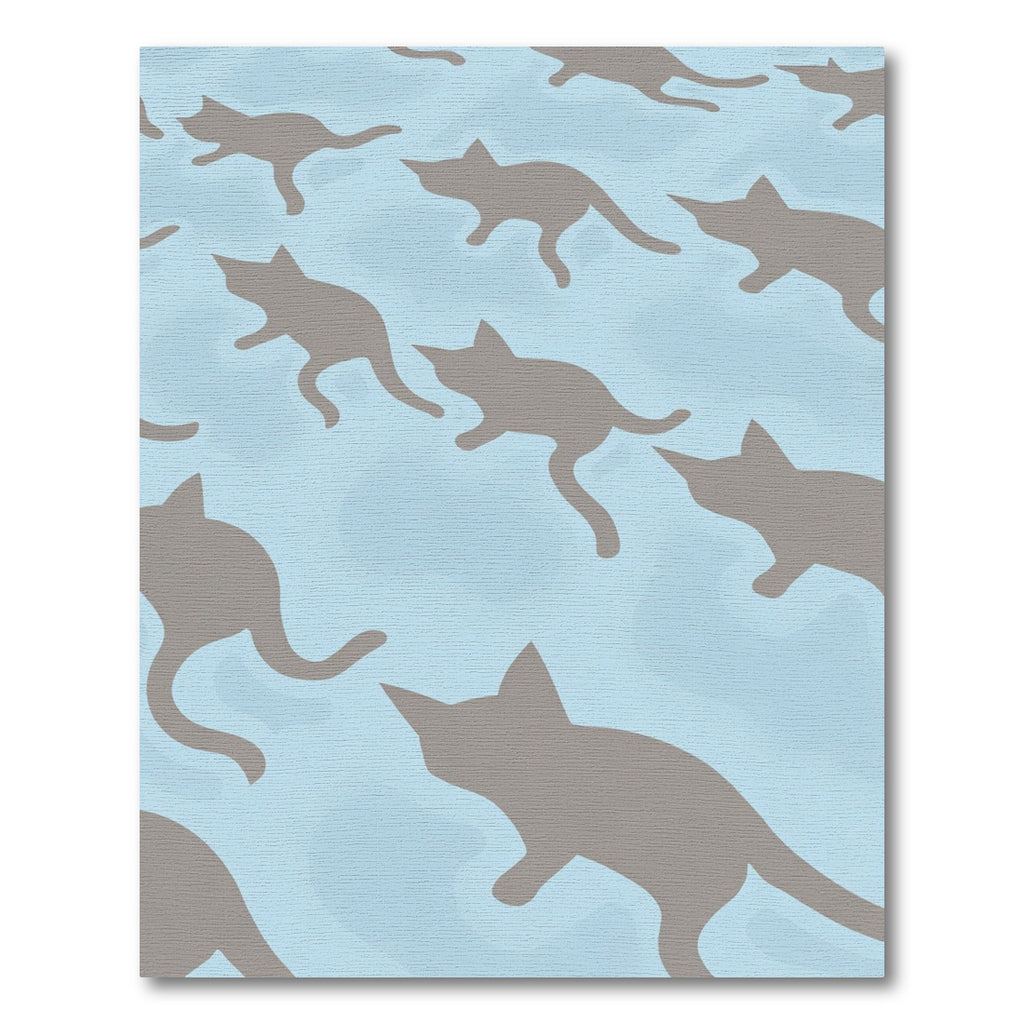 Gray Cat Repeat Light Blue Background Rug