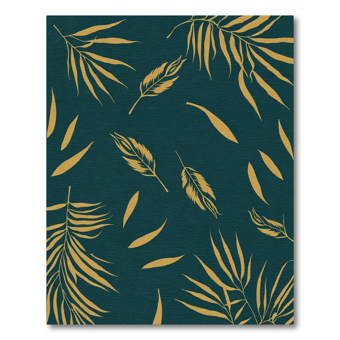 Golden Leafy Palm Feathers Teal Rug