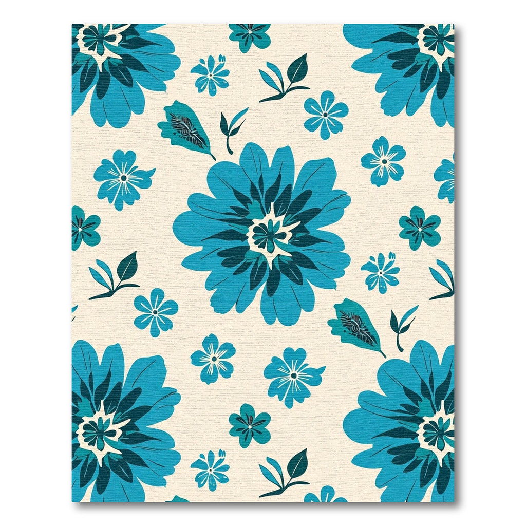 Large Teal Flowers With Leaves Rug