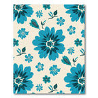 Large Teal Flowers With Leaves Rug