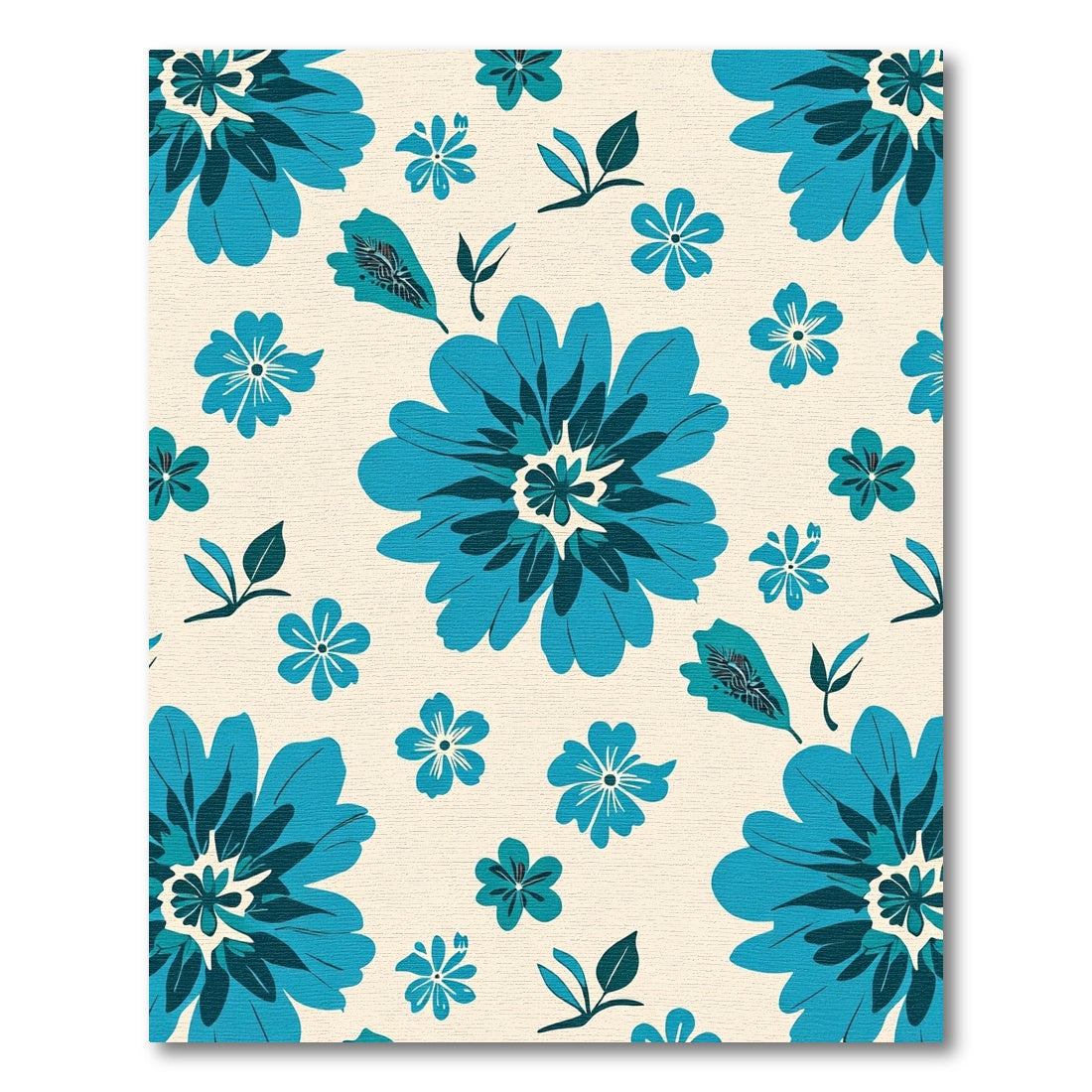 Large Teal Flowers With Leaves Rug