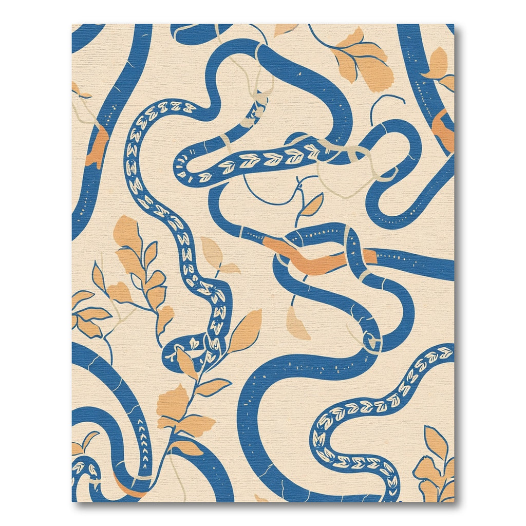 Blue Orange Serpent Botanical Abstract Rug