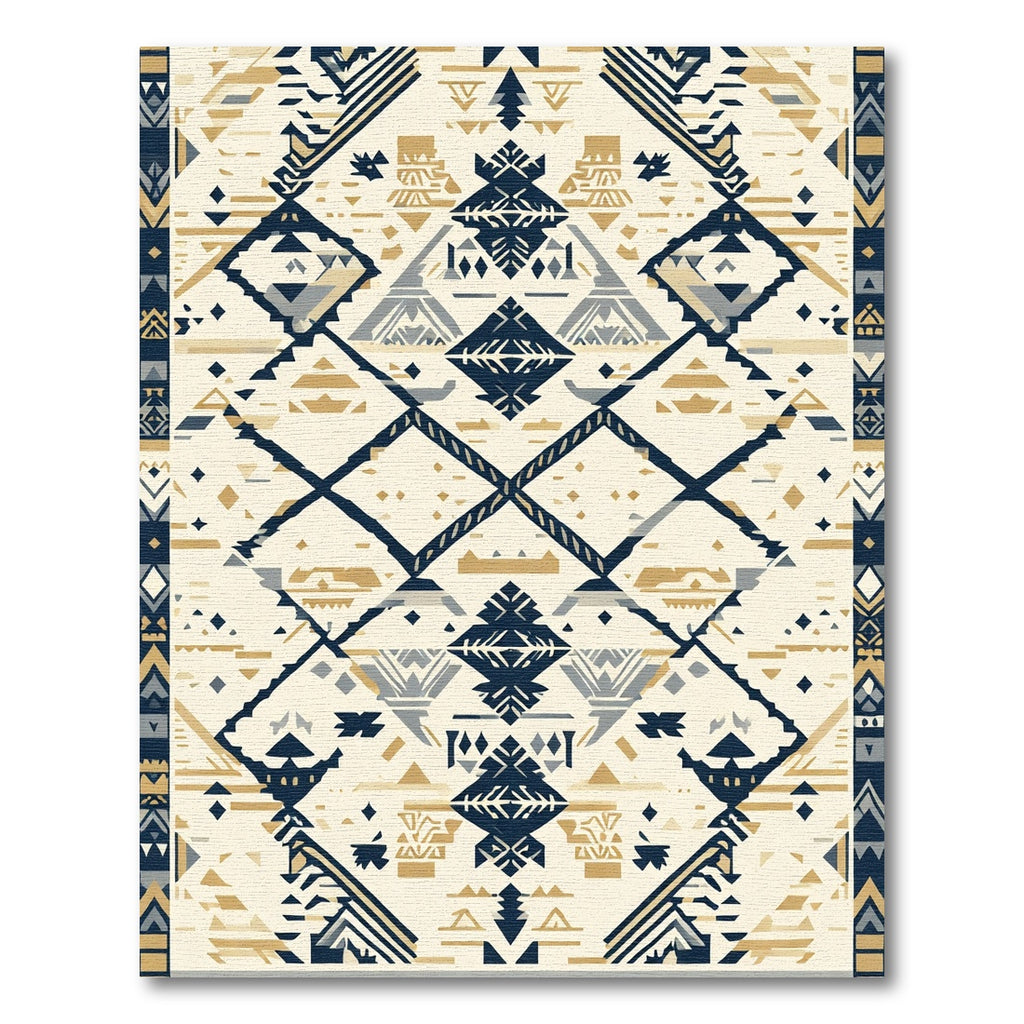 Cream Gray Navy Geometric Tribal Diamonds Rug